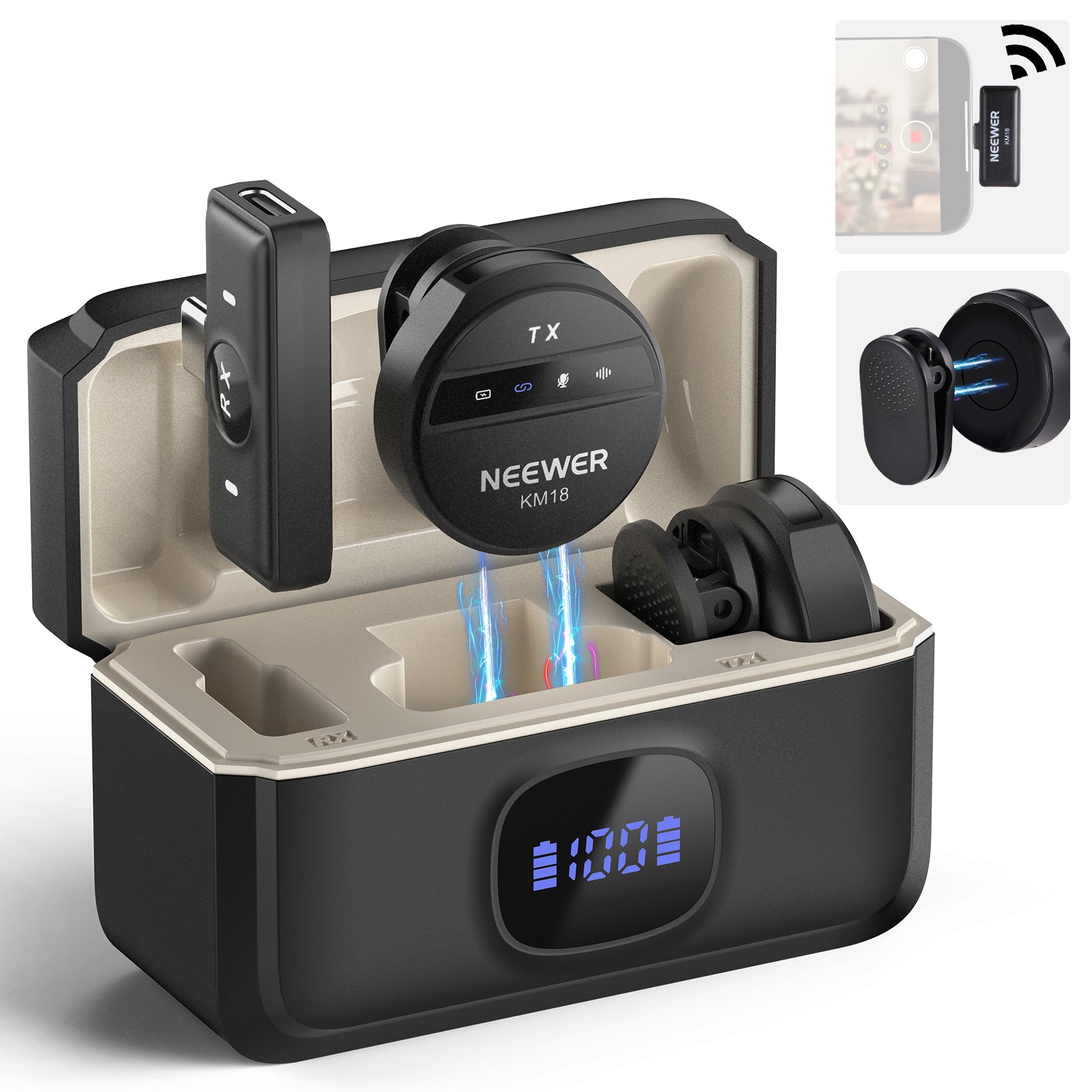 neewer-00511-hero NEEWER KM18 Wireless Button Lavalier Microphone for USB-C Phone & PC