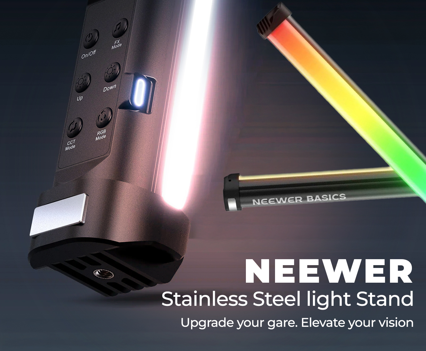 NEEWER stainless steel light stand and RGB tube lights banner